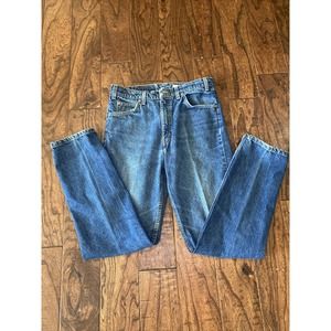 Vintage Levis 505 Jeans Mens 34x32 Dark Wash Denim Orange Tab Straight Leg Fade